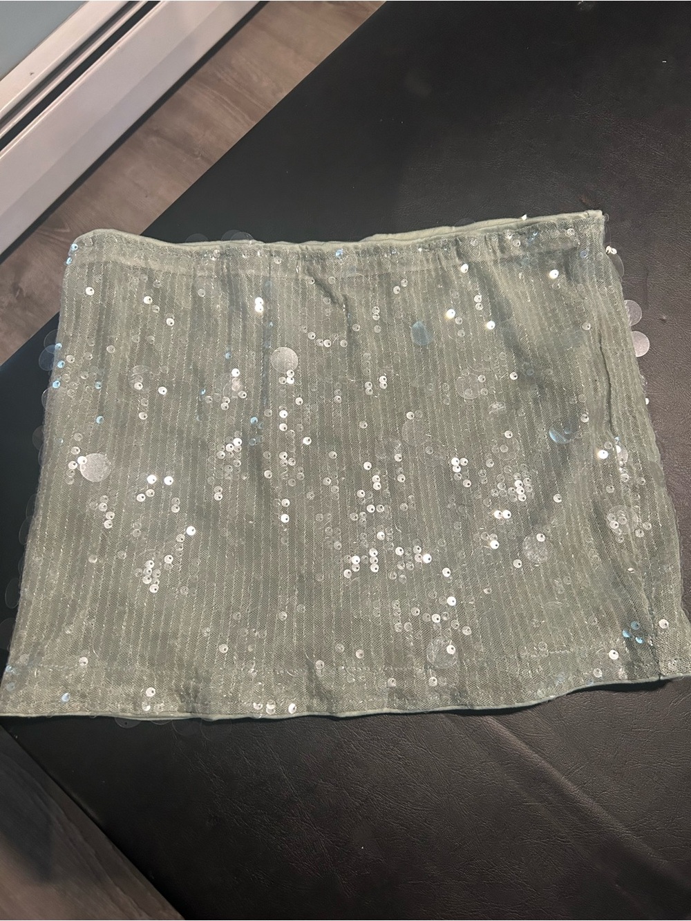 NWT Makemechic Iridescent Light Green Sequin Mini Skirt